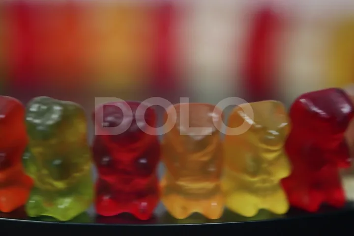 Rotating Gummy Bear Candies with Shallow Focus, Version 2